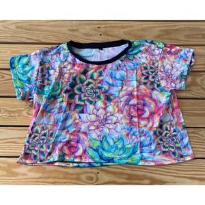 NEW Vapor 95 Floral Crop Shirt Size Large Women’s Pink Green Pullover